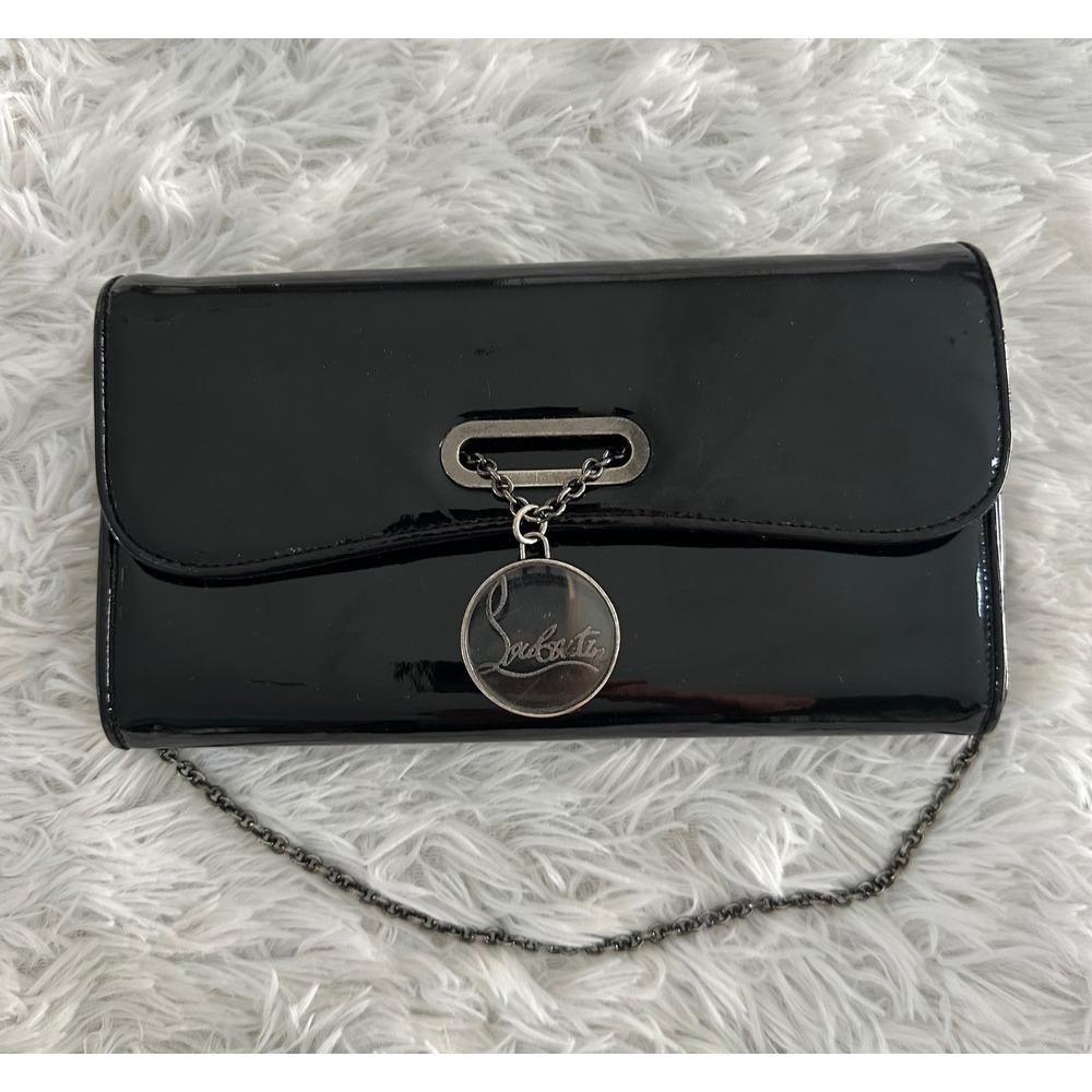 Christian Louboutin Riviera Black Patent Leather Convertible Clutch Bag Handbag